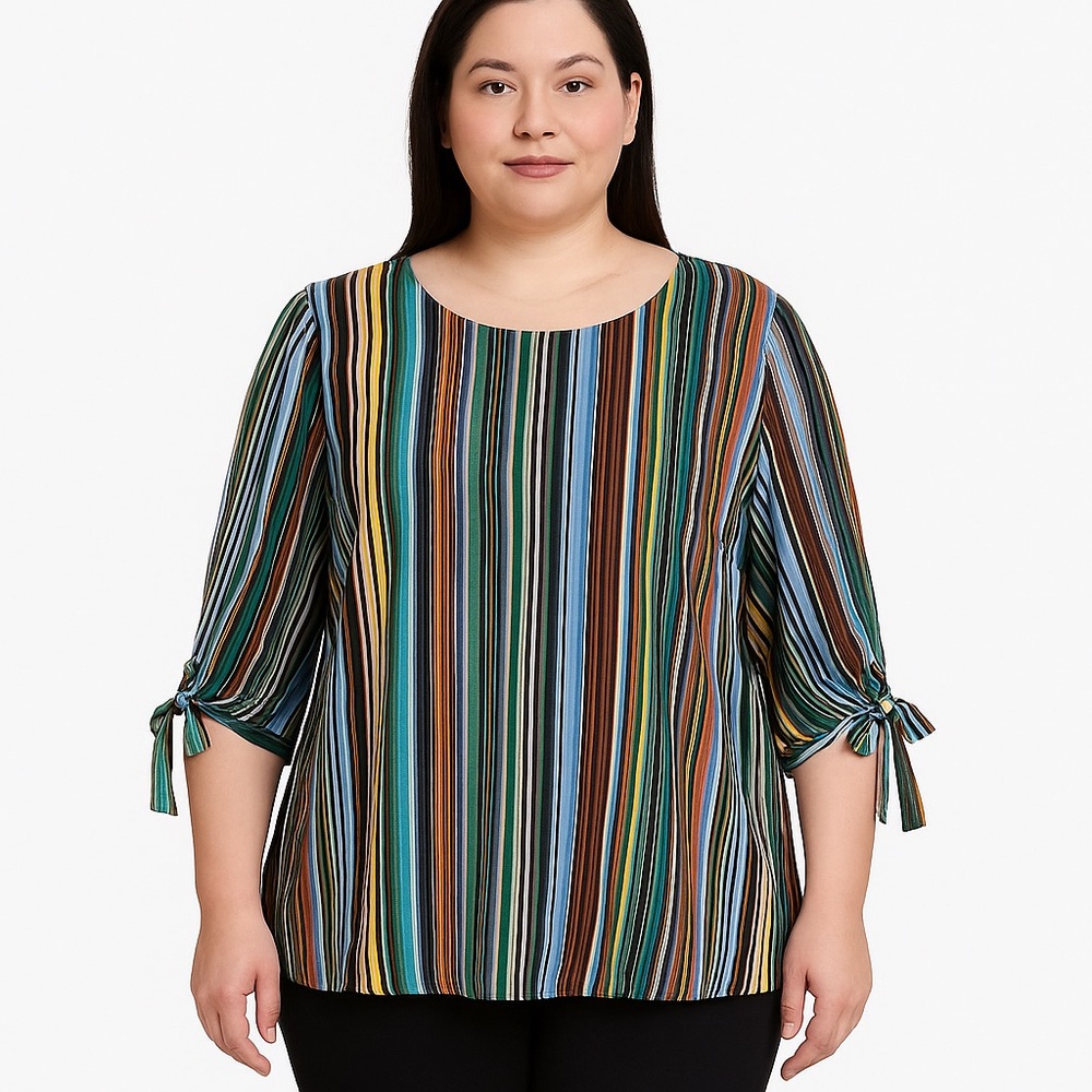 Avenue Multicolor Striped Blouse with Tie Sleeves – Size 18/20 (NWT)